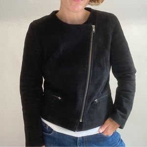 Sandro Black Soft Suede Leather Moto Style Motorcycle Biker Cropped Jacket Zip